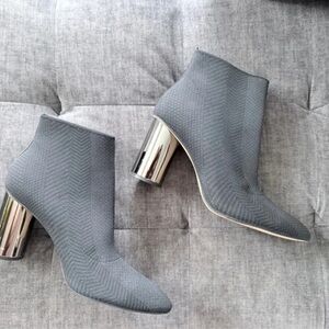 Zara Gray Heeled Boots with Metallic Accents